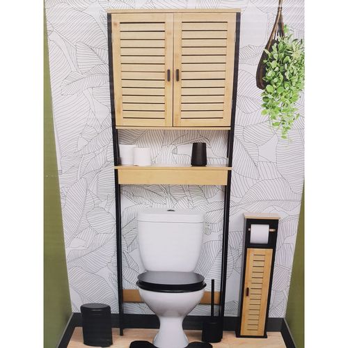 TENDANCE CEBU KUPATILSKI ORMARIĆ ZA IZNAD WC SOLJE 173X60X21.5CM MDF/BAMBUS CRNA 9904704 slika 3