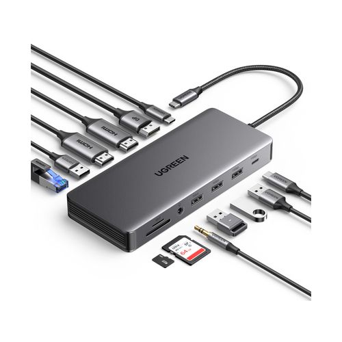 USB HUB UGREEN 13in1, USB-C na DisplayPort 4K@60, 2x HDMI 4K@60, USB-C PD 100W, USB-C, 4x USB-A, RJ45, 3.5mm, čitač kartica SD/TF slika 1