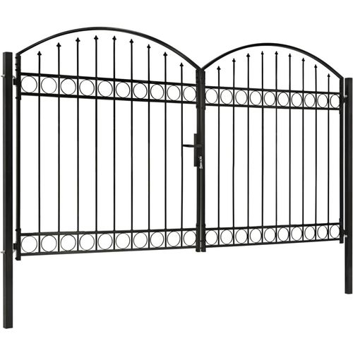 Dvostruka vrata za ogradu s lučnim vrhom čelična 300x200 cm crna slika 15