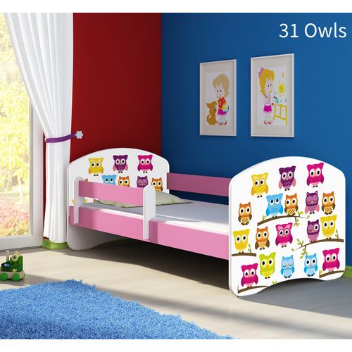 Dječji krevet ACMA s motivom, bočna roza 140x70 cm - 31 Owls slika 1