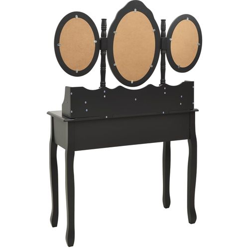 Toaletni stolić sa stolcem i trostrukim ogledalom crni slika 32
