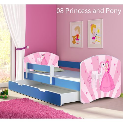 Dječji krevet ACMA s motivom, bočna plava + ladica 140x70 cm 08-princess-with-pony slika 1