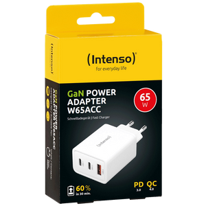 Intenso Punjač kučni, brzi, 1 x USB-A, 2 x UCB-C, 3A, 65W - Power Adapter W65ACC GaN