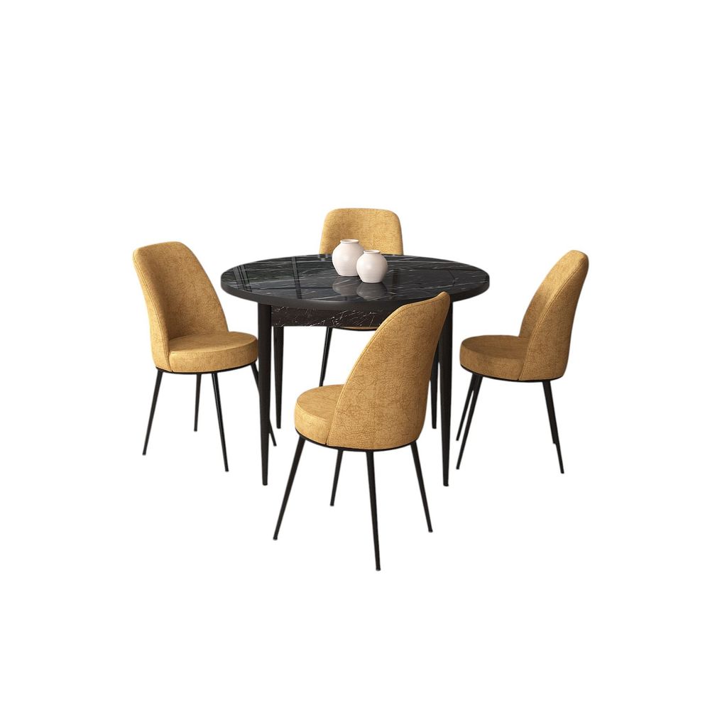 Set Trpezarijskog Stola i Stolica - Tor Crni Mramor (5 Komada) Cappuccino/Crna slika 2
