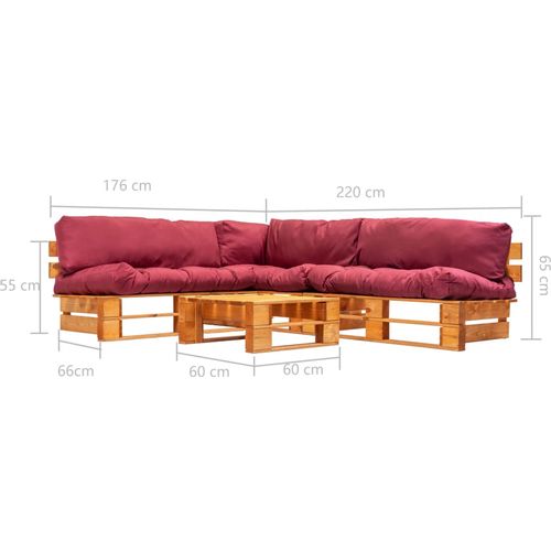 4-dijelna vrtna garnitura od paleta s crvenim jastucima drvena slika 5