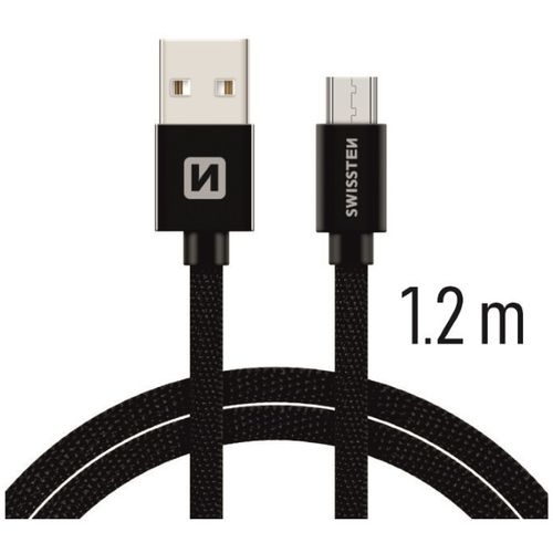 SWISSTEN kabel USB/microUSB, platneni, 3A, 1.2m, crni slika 1