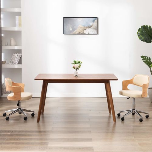 Okretna uredska stolica od savijenog drva i umjetne kože krem slika 10