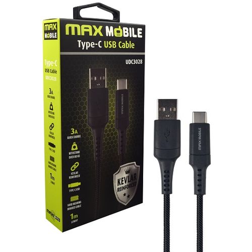Maxmobile data kabel usb 2.0 type c udc3028 kevlar black qc 3a 1m slika 1