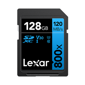 Lexar SD 128GB 800x SDHC UHS-I cards, 120MB/s read 45MB/s write C10 V10