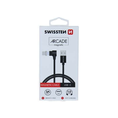 SWISSTEN kabel Arcade USB/USB-C, magnetski, platneni, 1.2m, 3A, crni slika 2