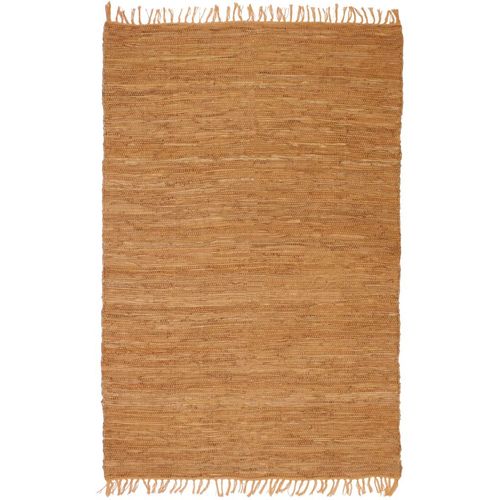 Ručno tkani tepih Chindi od kože 160 x 230 cm žućkastosmeđi slika 11