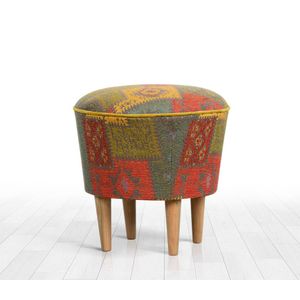 Pouffe Multicolor v2 - Šareni Otoman s Drvenim Nogama