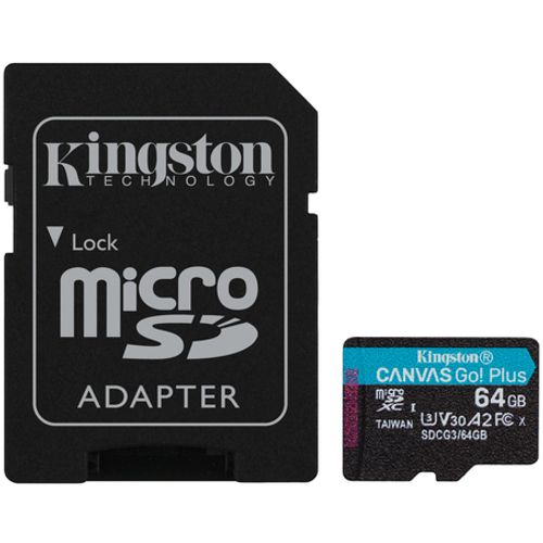 Kingston SDCG3/64GB MicroSD 64GB, Canvas Go! Plus, Class10 UHS-I U3 V30 A2, Read up to 170MB/s, Write up to 70MB/s, for 4K and FullHD video recording, w/SD adapter slika 1