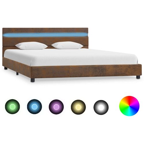 Okvir za krevet od tkanine s LED svjetlom smeđi 120 x 200 cm slika 1