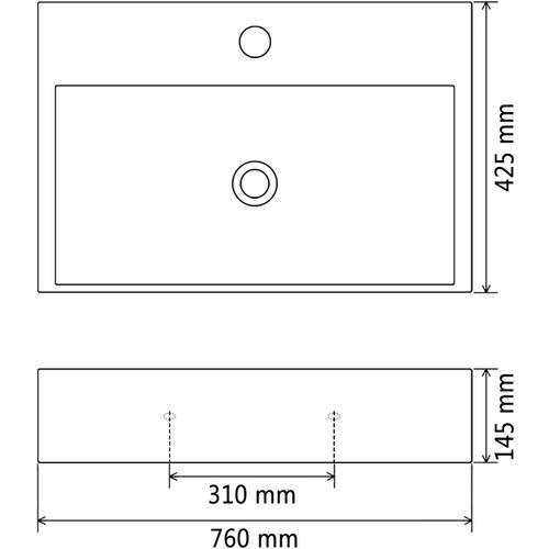 Umivaonik s otvorom za slavinu keramički crni 76 x 42,5 x 14,5 cm slika 9