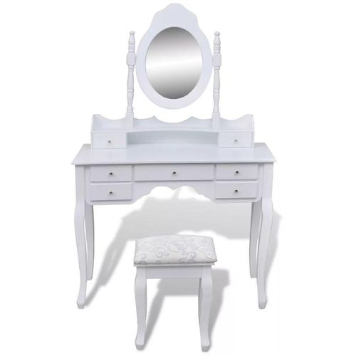Toaletni stol s ogledalom i stolicom 7 ladica bijeli slika 9