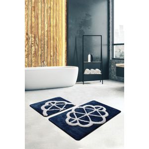 Sofya - Dark Blue Multicolor Acrylic Bathmat Set (2 Pieces)