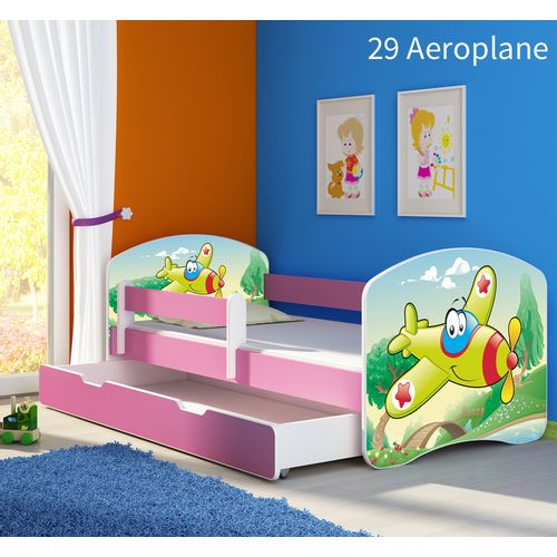 Dječji krevet ACMA s motivom, bočna roza + ladica 140x70 cm 29-aeroplane slika 1
