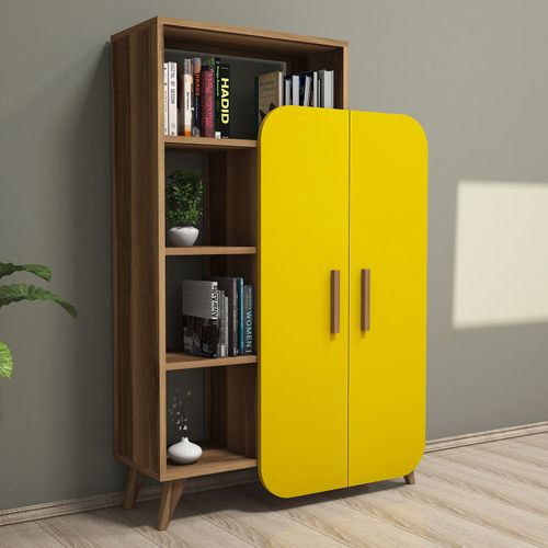 Woody Fashion Polica za knjige, Form - Walnut, Yellow slika 1