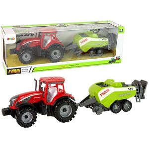 Crveni traktor sa zelenom sijačicom