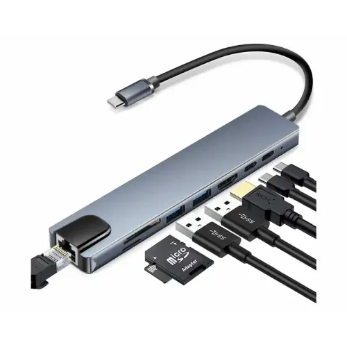 Linkom Adapter konverter Tip C- HDMI/2xUSB 3.0/TF/SD/2xTip C/RJ45  slika 2