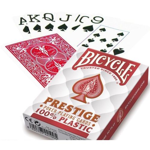 Bicycle karte za poker “PRESTIGE” 100% plastika jumbo index, crvene slika 2