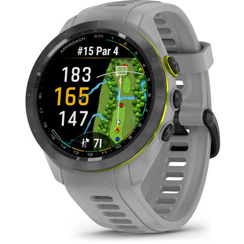 Garmin Approach S70, 42 mm, crni keramički okvir s praškasto sivim silikonskim remenom slika 1