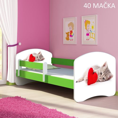 Dječji krevet ACMA s motivom, bočna zelena 160x80 cm 40-macka slika 1