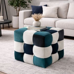 Pouffe Patchwork u Bijeloj, Tamno Plavoj i Tirkiznoj Boji