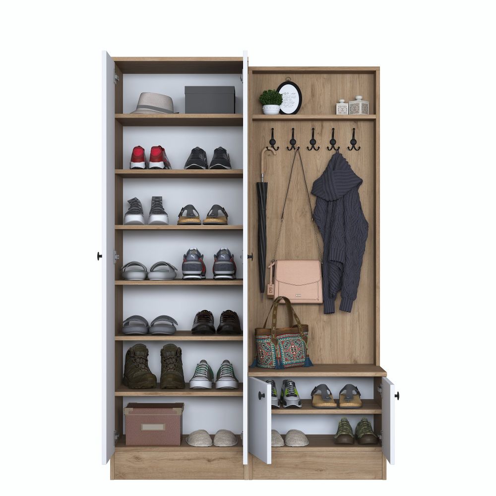 Hall Stand P6 - M11 - 2389, Boje / nijanse orah, bijela slika 11