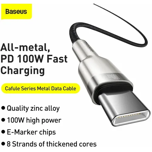 BASEUS kabel tipa C do tipa C PD100W Power Delivery Cafule metalni kabel 1 metar crni slika 5