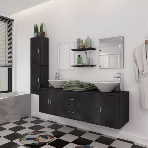 11-dijelni set kupaonskog namještaja s umivaonikom i slavinom crni slika 34