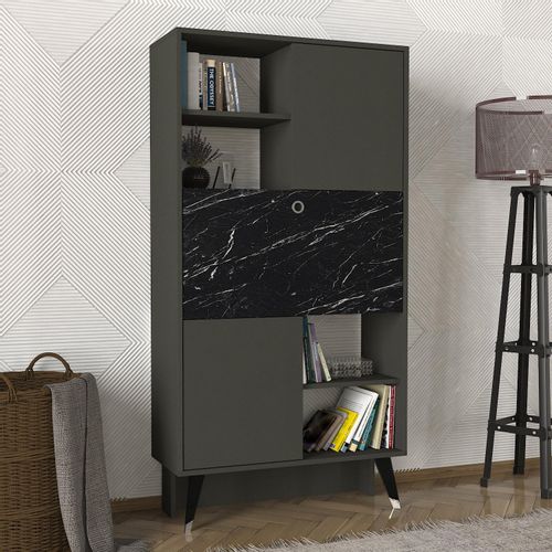 Woody Fashion Polica za knjige, Antracit Mramor, Radica - Anthracite, Marble slika 2