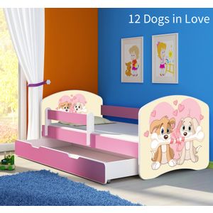 Dječji krevet ACMA s motivom, bočna roza + ladica 180x80 cm - 12 Dogs in Love