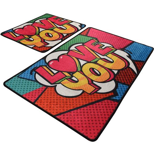 Red Love Multicolor Bathmat Set (2 Pieces) slika 2