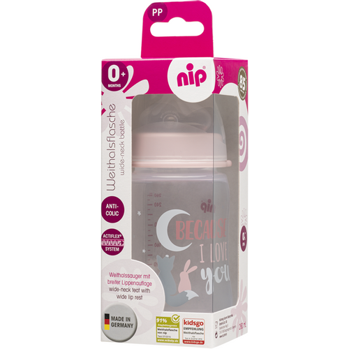 nip® Plastična flašica širokog grla sa silikonskom dudom 260ml 0m+ Girl slika 7