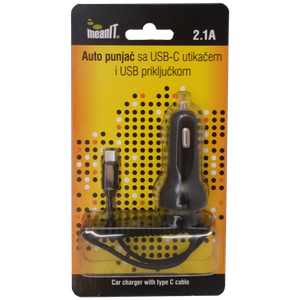 MeanIT Punjač, auto, sa USB i USB type C priključkom, 2.1A - AUTO PUNJAČ SA USB C