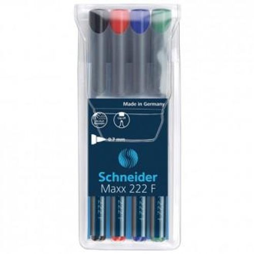 Flomaster Schneider, permanent marker, OHP Maxx 222 F, 0,7 mm, set od 4 boje, PVC etui slika 1