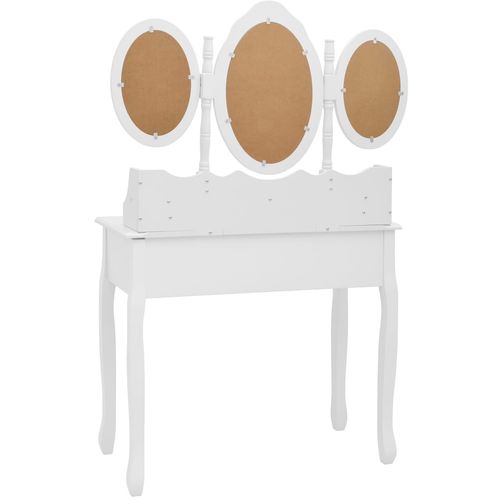 Toaletni stolić sa stolcem i trostrukim ogledalom bijeli slika 25