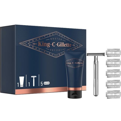 Gillette King C Brijač Double Edge + 5 britvica + Gel za Brijanje 150ml slika 1