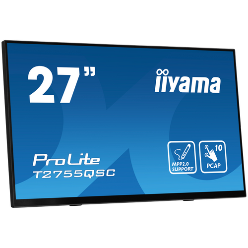 IIYAMA T2755QSC-B1 Monitor 27” Optical Bonded PCAP 10pt IPS Edge to edge glass 2560 x 1440 @75Hz 400 cd/m² HDMI DP USB Hub Tilt angle 15° up; 70° down slika 2