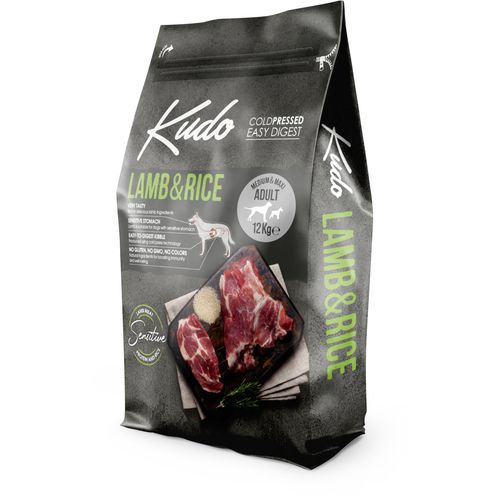 KUDO LG Lamb&Rice, potpuna suha, hladno prešana, hrana za odrasle pse srednjih i velikih pasmina, 12 kg slika 1