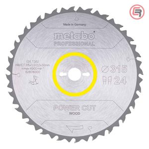 Metabo List Kružne Pile 315 × 3,0 / 2,0 × 30 / Z = 24 Power Cut Wood Professional – 628016000
