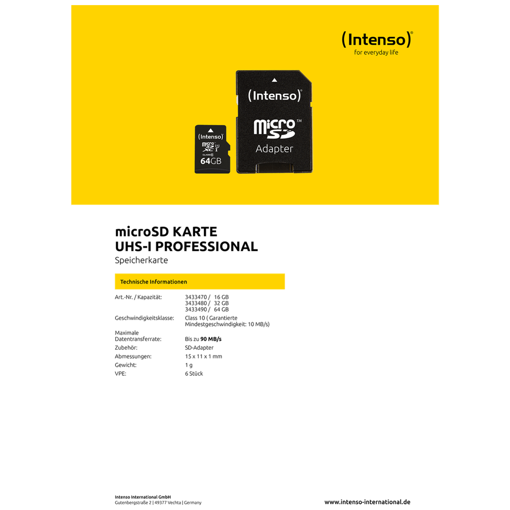(Intenso) Micro SDHC/SDXC kartica 16GB Class 10, UHS-I +adapter, Pro - MicroSD 16GB Class10 UHS-I Pro slika 3