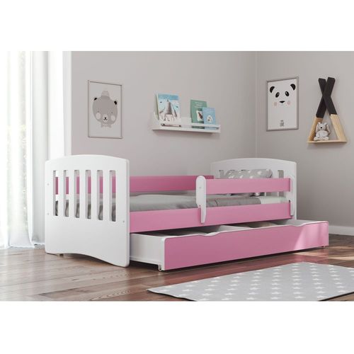 Drveni dečiji krevet Classic sa fiokom - rozi - 180x80 cm slika 1