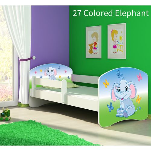 Dječji krevet ACMA s motivom, bočna bijela 140x70 cm - 27 Colored Elephant slika 1