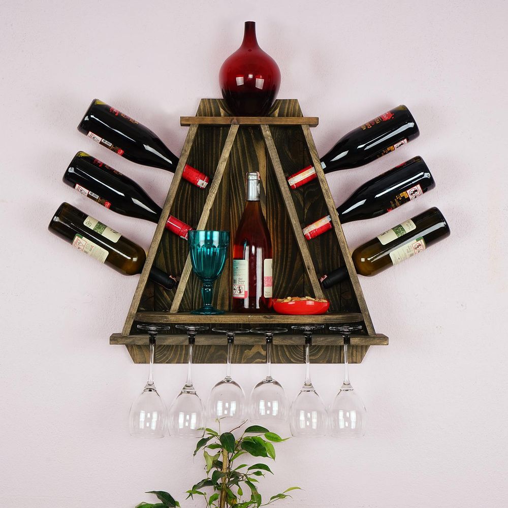 Polica za kuhinju "Raf072" za vino, boja tamni hrast slika 1