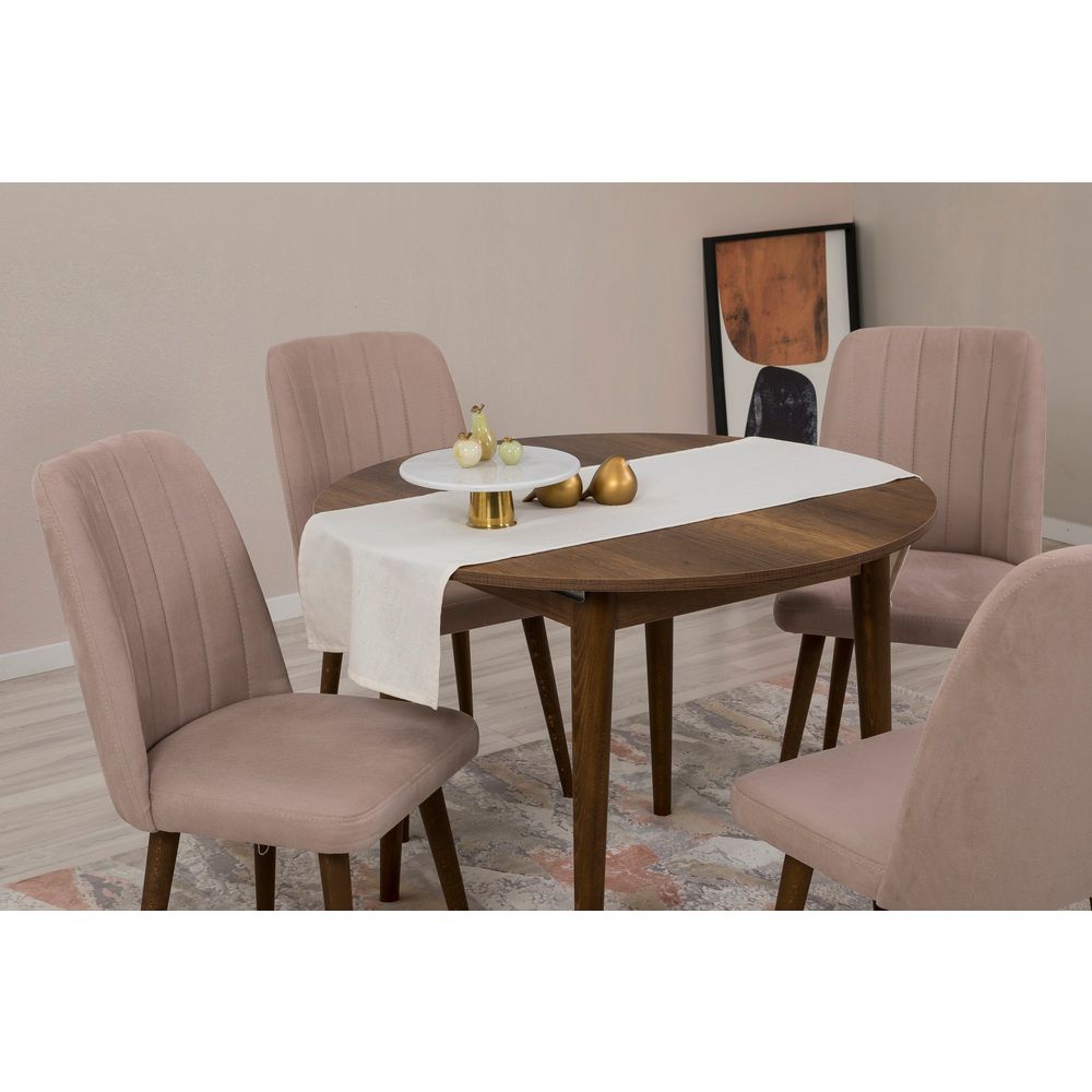 Vina 0900 - Set produžnog stola i stolica od orahovog drveta (5 komada) slika 3