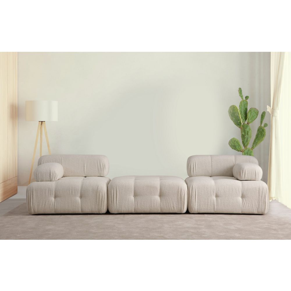 Doblo 3 Sjedala (L1-Pouffe-1R) - Krem Bouclette Krem Sofa slika 1