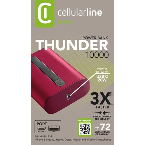 Cellularline prijenosni punjač Thunder 10.000 mAh crveni slika 3